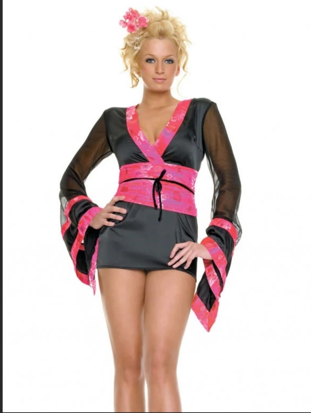 LEG AVENUE Black and Pink Women's Kimono Japanese Girl Costume NWT